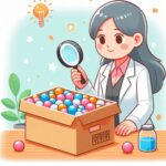 Un científico buscando con una lupa en una caja de pelotas